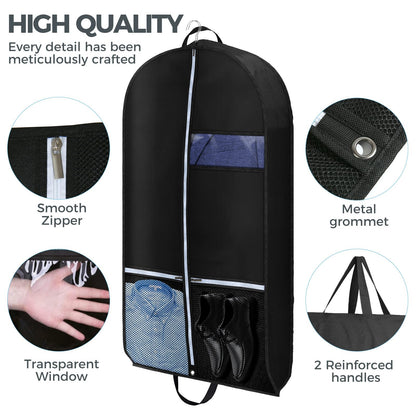 2 pcs 43" Garment Bags for Travel, Suit Bags for Clothing Storage with 2 Handle, Garment Bags for Hanging Clothes Covers with 4" Gussets for Coats, Jackets, Shirts, Sweater
