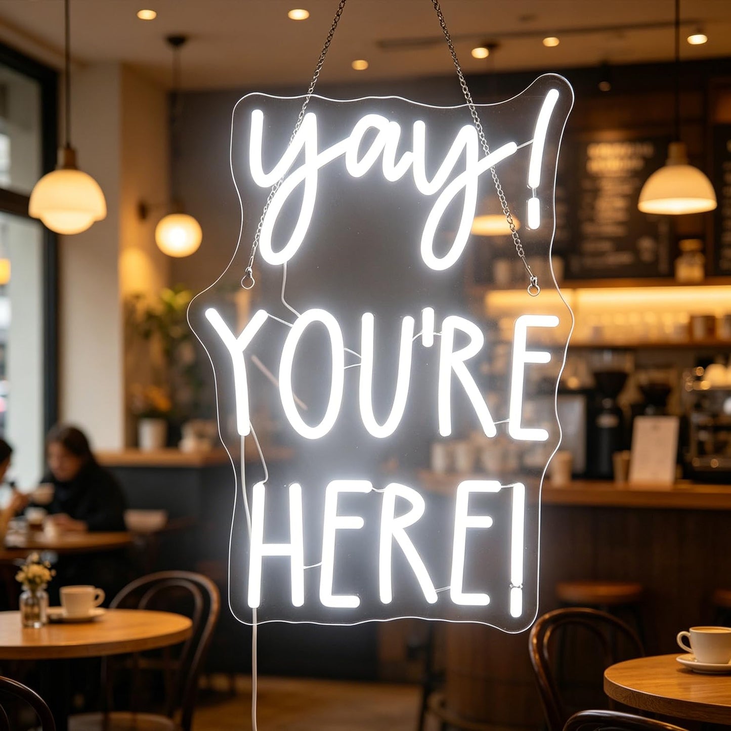"Yay! You're Here!" Neon Sign, Positive Quotes Decorative Neon Lights for Home Room Classroom Wall Decor, Office Wall Decor Neon Light Sign, Christmas Birthday Gift,Thanksgiving Gift(white)
