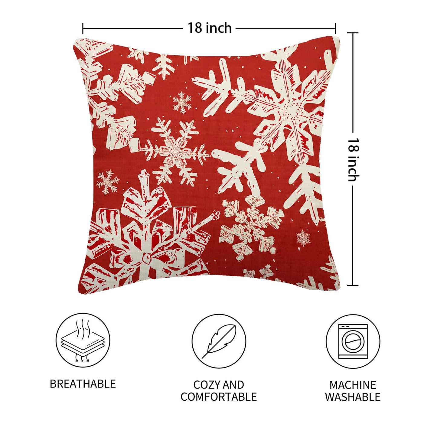 AELUTYSH Red Christmas Pillow Covers 18x18 Inch Set of 2 Winter Snowflake Decorative Throw Pillows Farmhouse Holiday Christmas Decor Cushion Covers Linen for Home Living Room Bed Outdoor