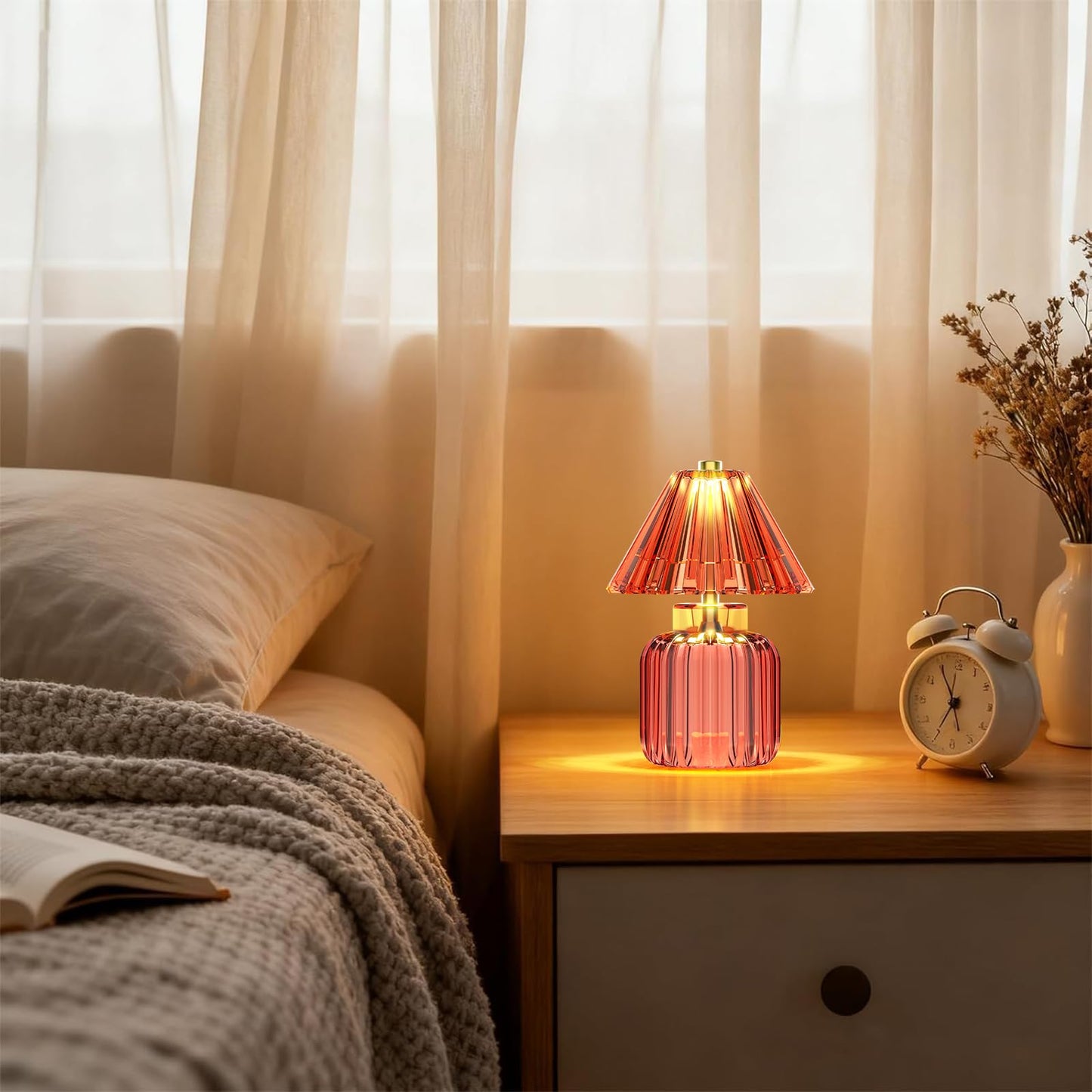 SisiHokai Small Battery Operated Lamp with Timer, Tiny Cordless Glass Table Lamp for Home Decor, Kitchen, Bathroom, Birthday Gift for Women, Jelly Red