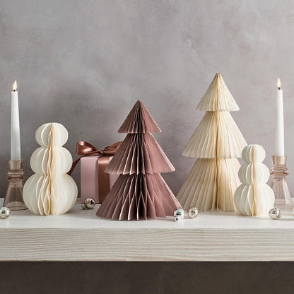 LampLust Paper Christmas Tree Decor, 2 Pack Dusty Rose Honeycomb Paper Trees, 10" & 12", Pink Decor, Winter Wonderland Decorations, Winter Decoration for Home, Winter Mantel Decor