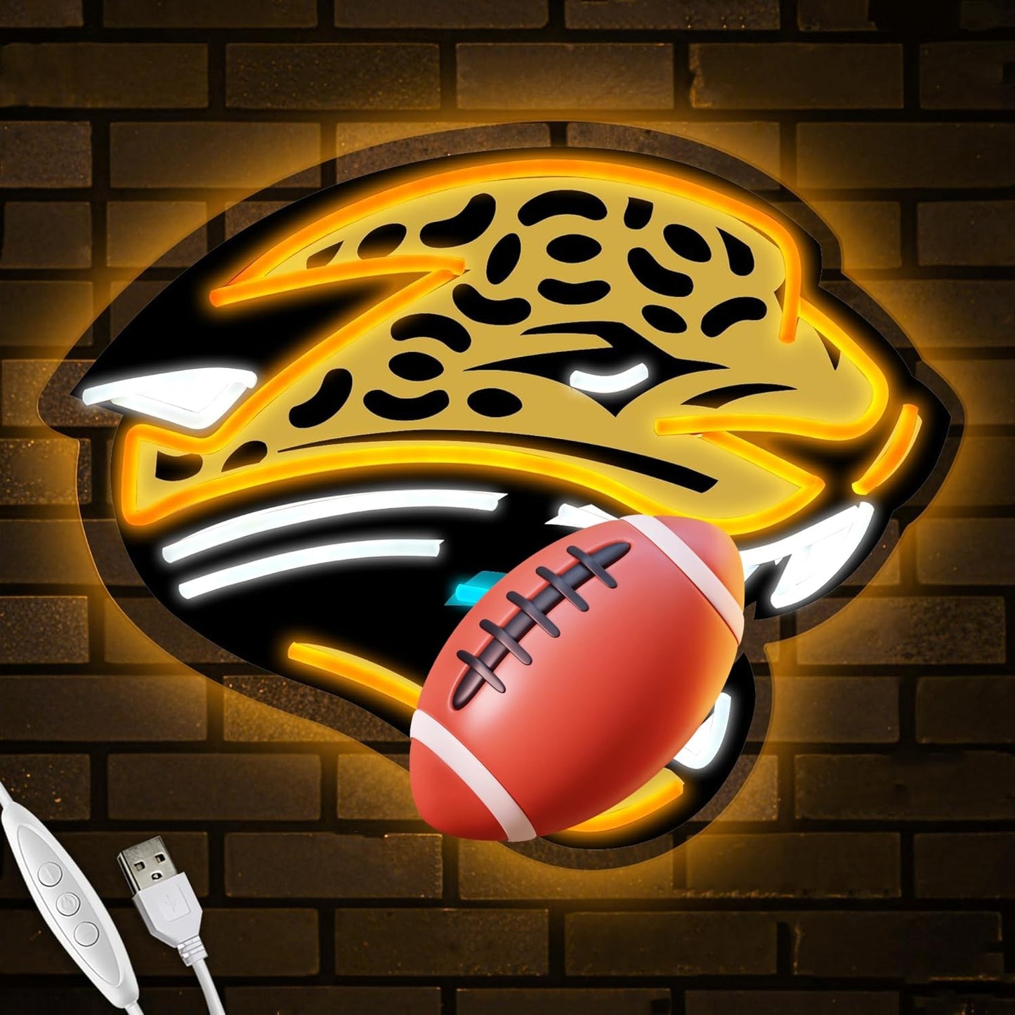 Football Team Neon Sign, Cool Dimmable Light Up Football Team Logo Hanging USB Powered for Wall Decor Art, Man Cave, Bedroom, Game Room Deco, Birthday Christmas Merch Gift for Boys Fans (Jegars)