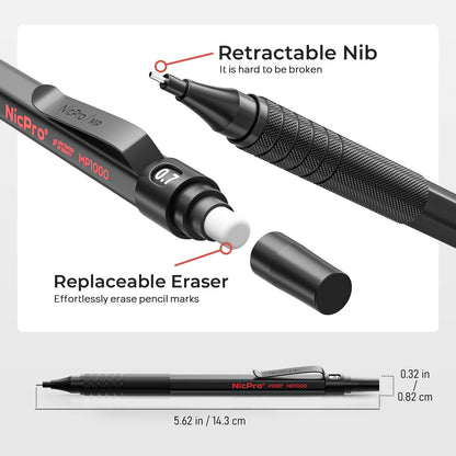 Nicpro 30PCS Black Metal Mechanical Pencil Set in Leather Case, Art Drafting Pencil 0.5, 0.7, 0.9 mm, 2mm Lead Pencil Holders for Sketching Drawing With 16 Tube (6B 4B 2B HB 2H 4H Colors)Lead Refills