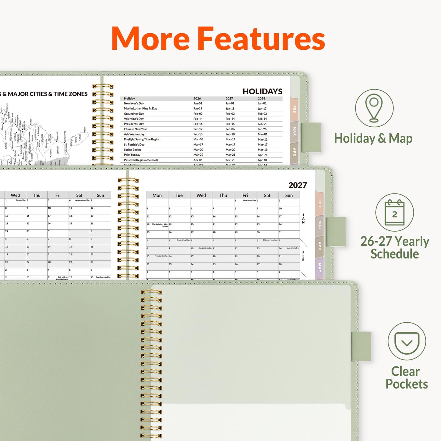SUNEE 2026-2027 Weekly & Monthly Planner 9"x11.2" - 12 Month (July 2026 - June 2027), Vegan Leather Cover Planner Academic Year Calendar, Pocket, Notes, Monthly Tab, Green