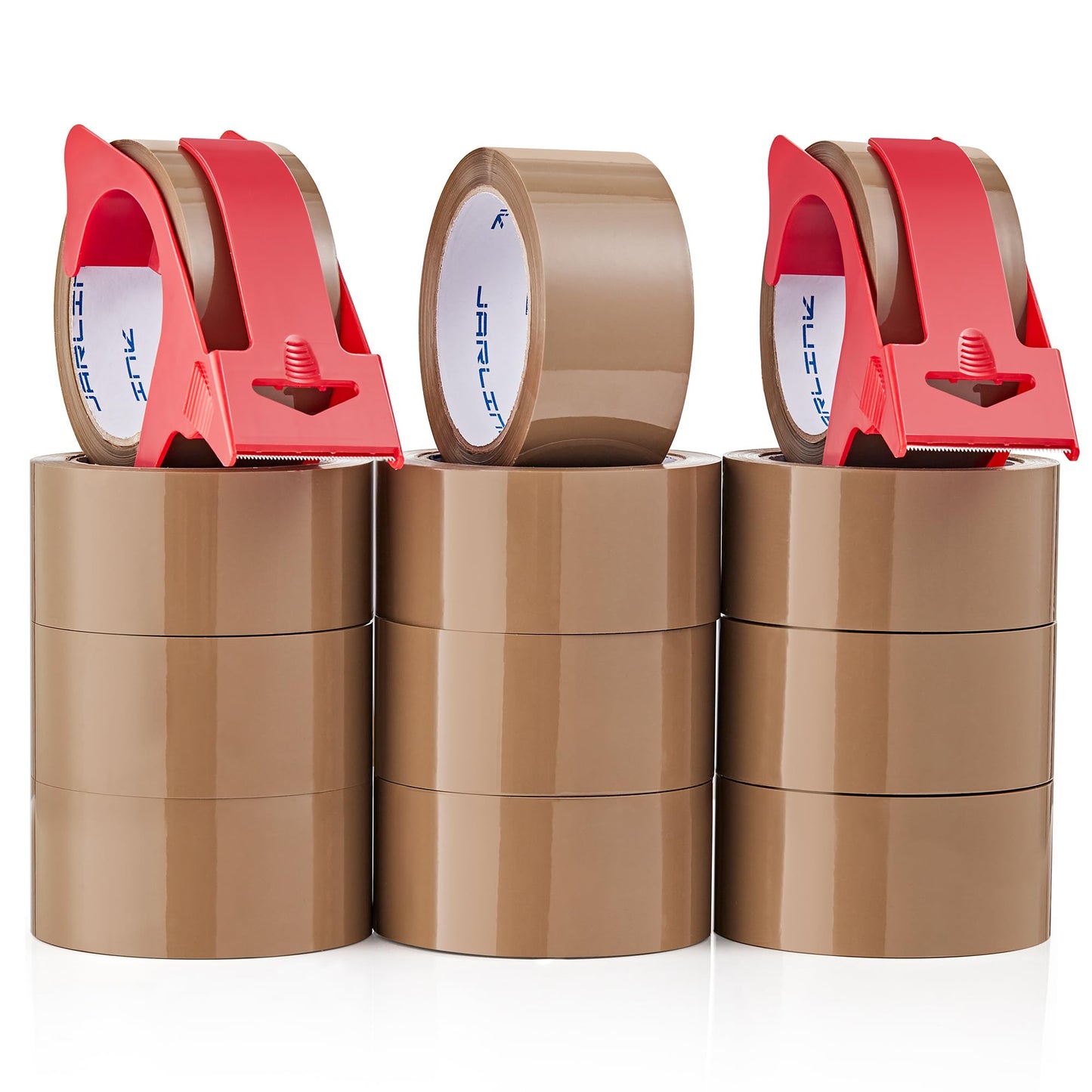 JARLINK 12 Rolls Brown Packing Tape with Dispenser, Heavy Duty Packaging Tape Refills for Shipping Packaging Mailing, 2.6mil Thick, 1.88 inches Wide, 55 Yards Per Roll, 660 Total Yards