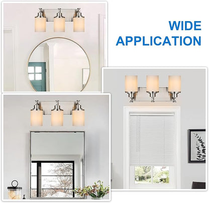 MELUCEE 3 Light Vanity Lights, Brushed Nickel Bathroom Light Fixtures with Milky White Glass Shade, Modern Wall Lights for Mirror Living Room Dressing Room Hallway, E26 Base