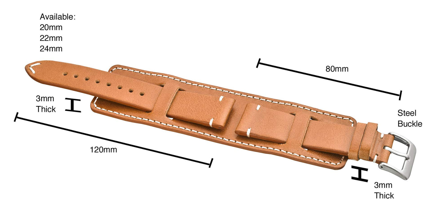 ALPINE Genuine Vintage Leather Cuff Watch Band - Full Grain Leather Watch Strap - 22mm Replacement Watch Strap for Women & Men - Tan Leather Watch Band - Compatible with Regular & Smart Watch Bands