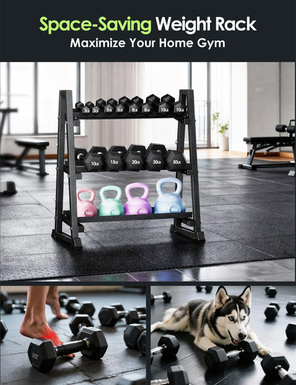 Leteuke Dumbbell Rack, 3 Tiers Heavy Duty Weight Rack for Home Gym, Trapezoidal Frame Space Saving Weight Storage Racks for Dumbells, Kettlebells, Barbells, Dumbbell Rack Stand Only (1300LBS Capacity)