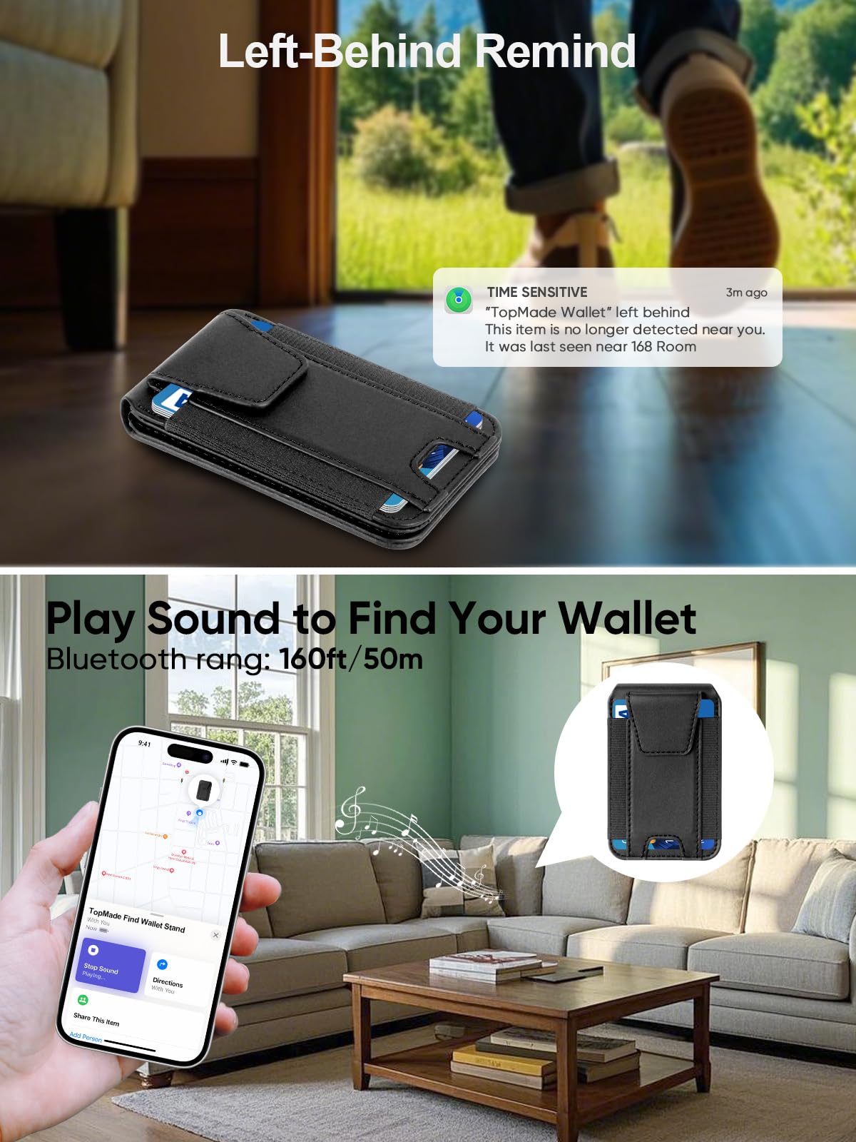 TopMade for Magsafe Wallet, Works with Apple Find My, Strongest Magnetic Wallet for iPhone 17/16/15/14/13/12 Series, Magnetic Card Holder with Adjustable Stand, RFID Blocking, 9 Cards Holder, Black