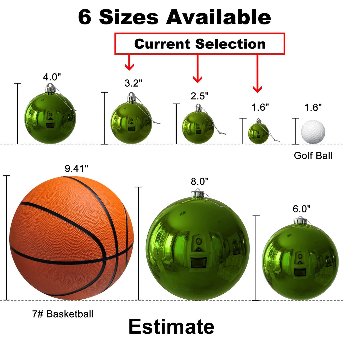 Lime Green Christmas Ornaments - Christmas Tree Decorations Shatterproof Hanging Balls for Birthday St. Patrick's Day Easter Mardi Gras Wedding Decorations Set of 36pcs, Multi-Sizes(1.6",2.5",3.2")
