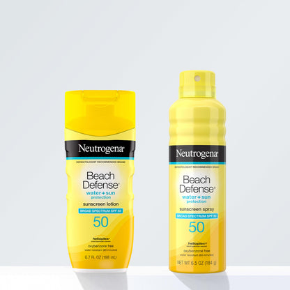Neutrogena Beach Defense Sunscreen Spray SPF 50, Hawaii Reef Act 104 Compliant, Octinoxate & Oxybenzone Free, Broad Spectrum, Fast Absorbing & Lightweight, Face and Body Sunscreen, 6.5 Oz