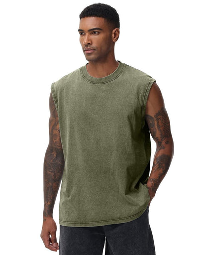 SnowElve 4 Park Mens Workout Tank Tops Sleeveless Tee Shirts Men Muscle Shirt Gym Acid Wash T Shirts Running Beach Loose Fit Tee(AGBUCFBK,M)