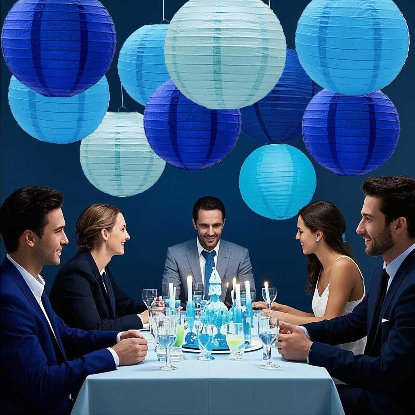 Blue Paper Lanterns 12Pcs Hanging Lanterns for Birthday Party, Wedding, Home Decor, Baby Shower Festive Decoration