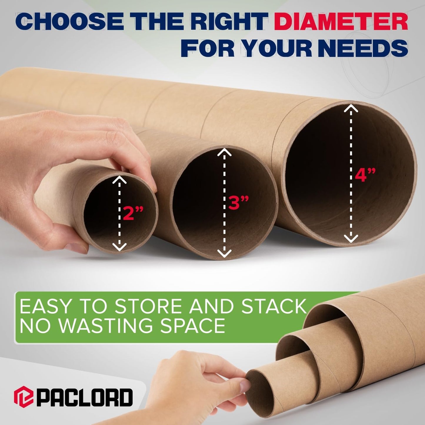 4" x 48" Reinforced Kraft Paper Mailing Tube, Pack of 6 Tubes with 12 Caps – Secure USPS Approved Poster Tube – Made in USA Cardboard Tube for Shipping and Storing Posters, Prints, Artwork