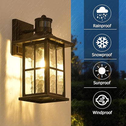 Motion Sensor Porch Light Dusk to Dawn Outdoor Wall Lantern Black Exterior Sconce Lighting Fixtures Modern Outside Wall Mount Coach Lamp for House Garage Patio Front Door