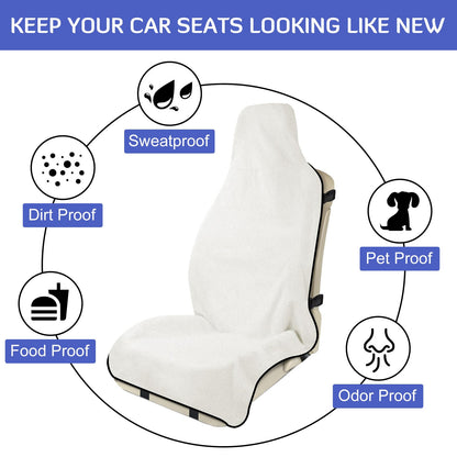 INFANZIA Waterproof Sweat Towel Seat Cover, Premium Car Seat Towel Protector for Trucks SUV Jeep, Universal Non-Slip Bucket Seat Covers for Post Gym Workout, Running, Swimming, Beach (White, 1Pcs)