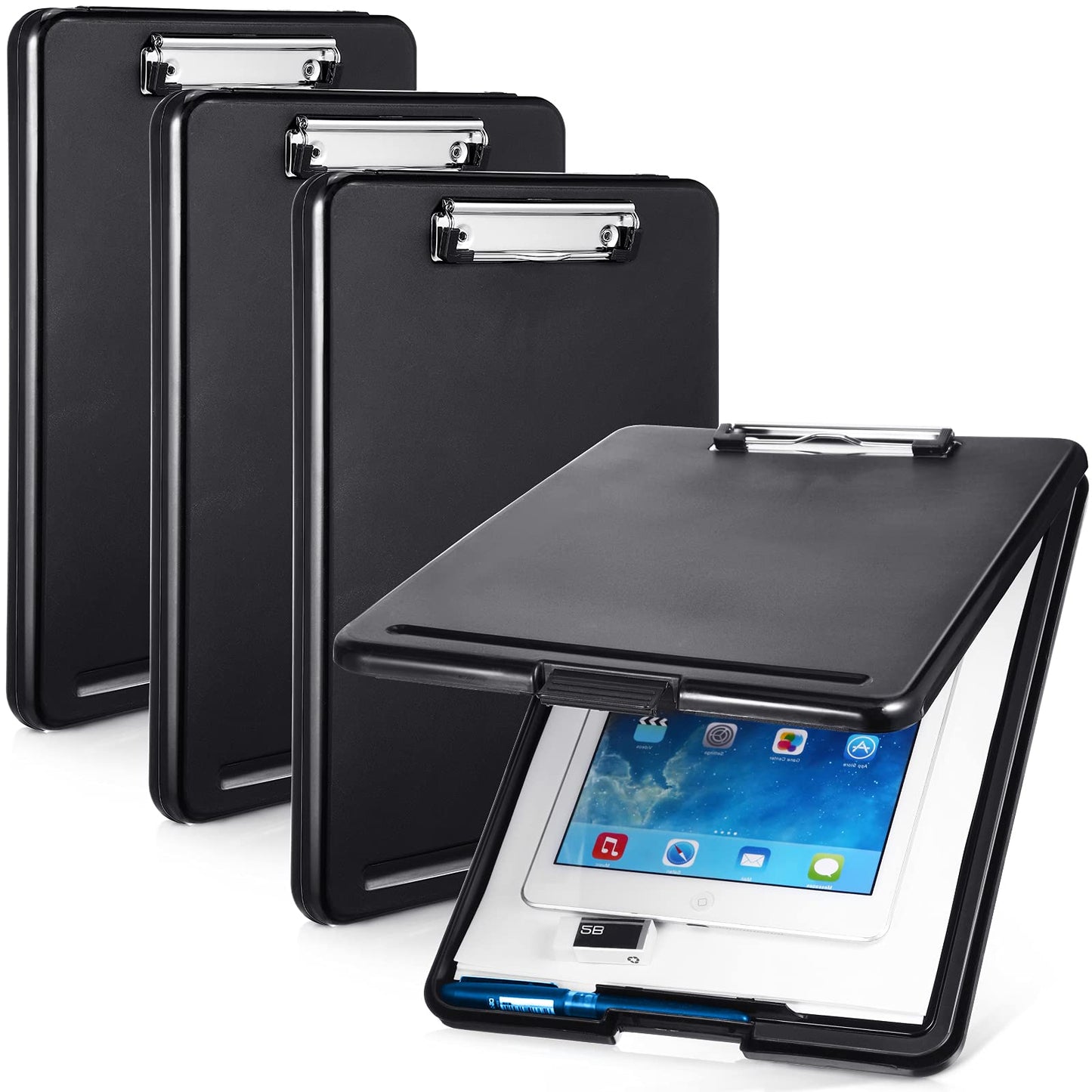 4 Pieces Clipboard with Storage Plastic Storage Clipboard Nursing Foldable Clip Board with Low Profile Clip for Student Teacher Nurse Employee, Letter Size 9. 5 x 13. 5 Inch