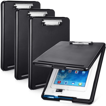 4 Pieces Clipboard with Storage Plastic Storage Clipboard Nursing Foldable Clip Board with Low Profile Clip for Student Teacher Nurse Employee, Letter Size 9. 5 x 13. 5 Inch