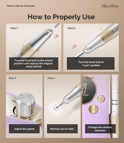 MelodySusie Portable Nail Drill 30000 RPM,SC320F Professional Rechargeable Electric Nail File,Cordless Nail E File for Acrylic Nails Gel Polishing Removing,Efile Nail Kit for Manicure Salon Home,White