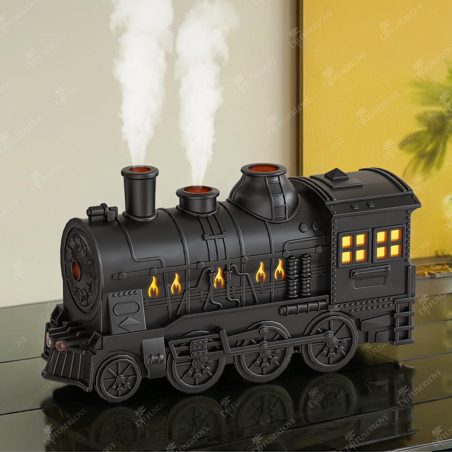 Diffuserlove Train Diffuser 300ML Essential Oil Diffuser Cool Mist Humidifier Aroma Diffuser with Night Light for Bedroom Desk Black
