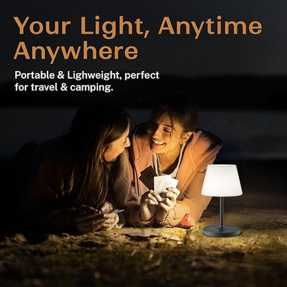 Outdoor Battery Operated Table Lamp & Power Bank - 5000mAh Rechargeable Battery Powered, Touch Dimmable, 3 Color Temperatures, IP44 Waterproof Lamp Light for Home, Patio Use - 9.6 In Modern Black
