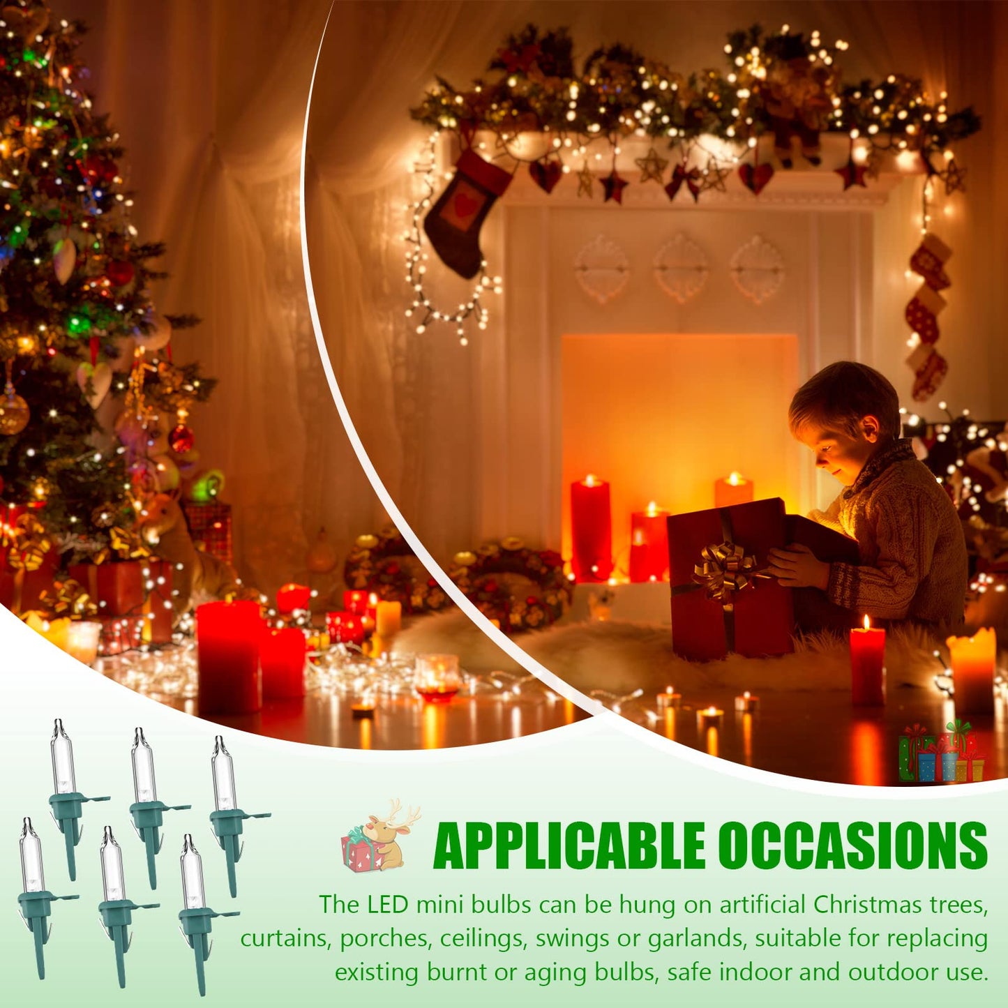 Riakrum 150 Pcs Christmas Replacement Mini Light Bulb 3 Volt 0.06 Watt Christmas Tree LED Light Bulbs Warm White Xmas Lights with Green Base for Party Holiday Indoor Outdoor Supplies