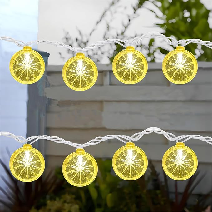 8.5FT LED Lemon String Lights, Plug in Summer Fairy Lights with 10 Lemon Slicer Lights, Novelty Decorative String Lights for Indoor & Outdoor, Bedroom Garden Patio Party Wedding Décor