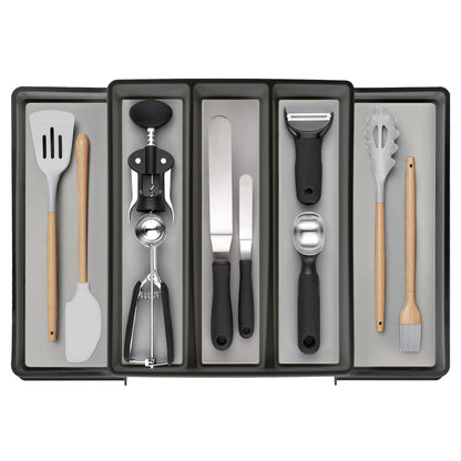 ELTOW Large Expandable Silverware Drawer Organizer, 8 Compartment Non-Slip & Adjustable Silverware Organizer for Drawer, Kitchen Organization for Utensils, Cutlery, Silverware Tray (Black)