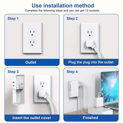 Flat Plug Power Strip Surge Protector, 5ft Ultra Thin Extension Cord with 4 USB Wall Charger(2 USB C Port), 6 Widely-Spaced Outlets Power Strip Compact for Travel, Office, Dorm Room Essentials (White)