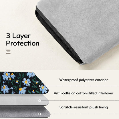 Dadanism 9-11 Inch Embroidered Daisy Padded Carrying Case Protective Tablet Sleeve for iPad A16 11th Gen 11"/10th Gen 10.9", iPad Air 11"/Pro 11"/Air 5th 4th 10.9", Galaxy Tab A11+ Plus 11", Black