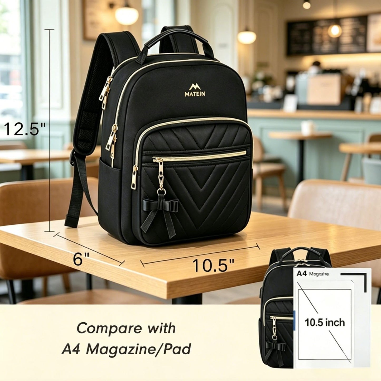 MATEIN Mini Backpack for Women, Waterproof Stylish Daypack Purse Shoulder Bag, Lightweight Small Casual Daily Travel Backpack Mochilas Para Mujer, Lady Girls Gifts for Work School, 2pcs Sets, Black