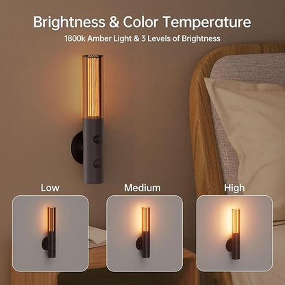 2Pack Motion Sensor LED Night Lights, Rechargeable Battery Operated Indoor Smart Motion Detector Nightlights with 3 Modes&3 Brightness, Auto Body Sensor Dimmable Wall Lamps for Closet Stairway Cabinet