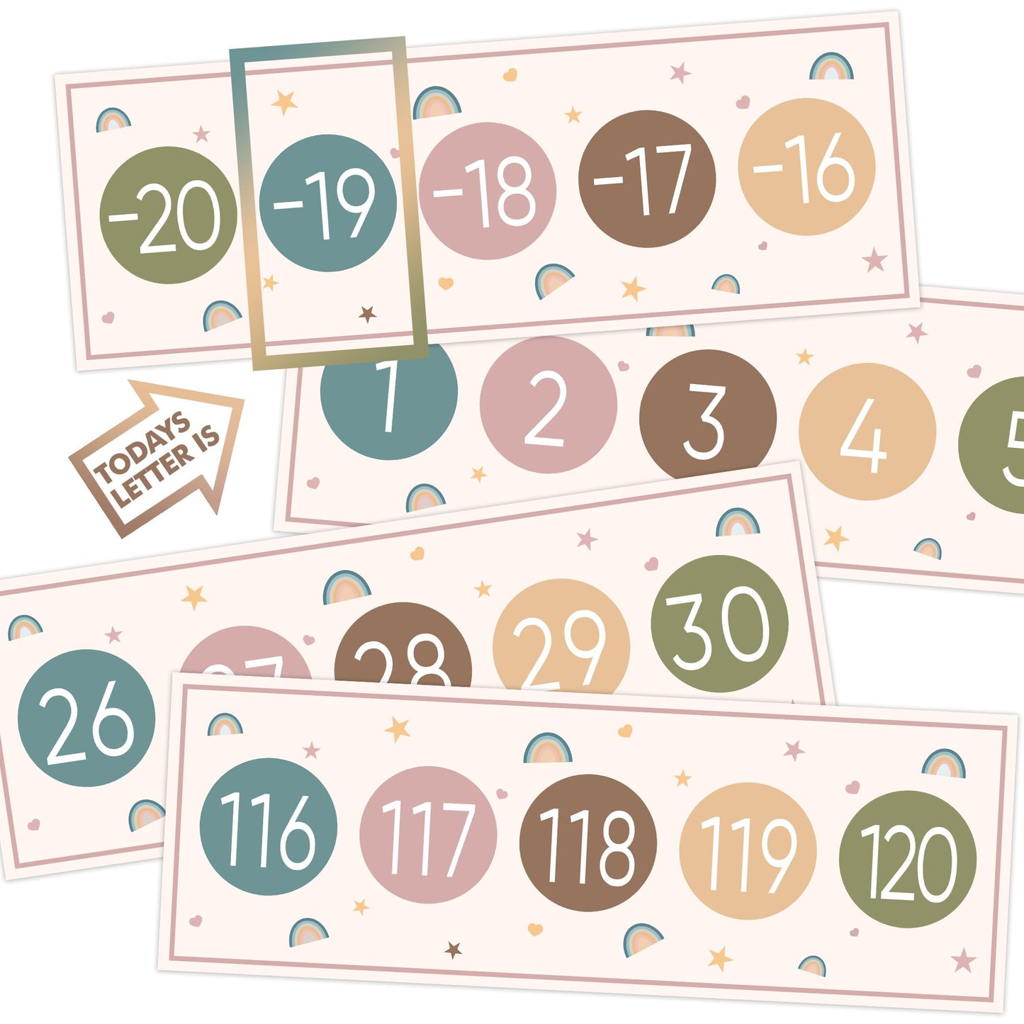 29 Pieces Number Line for Classroom Wall -20 to 120 Number Line Bulletin Board Border Boho Rainbow Classroom Decorations Math Posters for Teachers