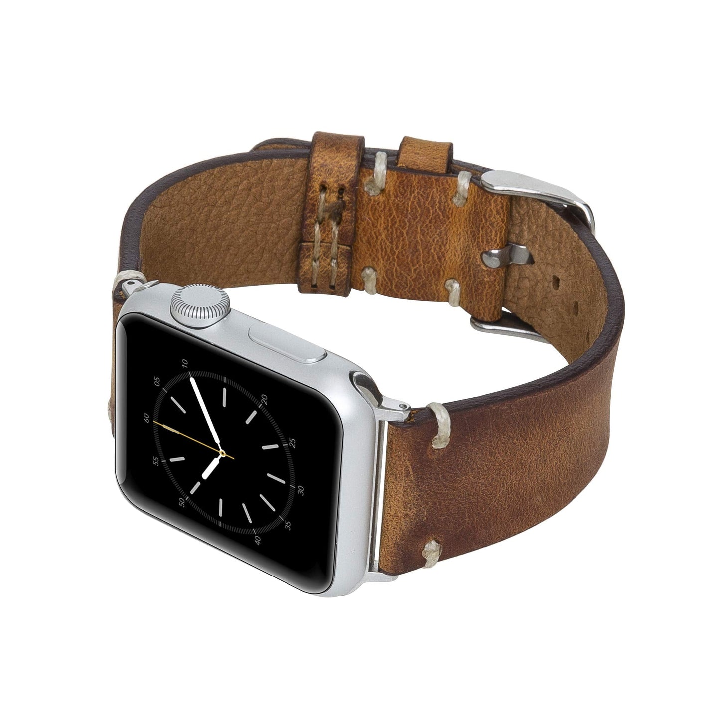 Venito Sarno for Apple Watch Band 41mm 40mm 38mm Handmade Premium Leather Watch Band Compatible with iWatch Series 10 9 8 7 6 5 4 3 2 1 SE (Antique Brown w/Silver Stainless Steel Hardware)