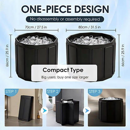 Ice Bath Cold Plunge Tub for Athletes–Portable Ice Bath for Adults, 6-Layer Insulated Foldable Bathtub for Cryotherapy & Muscle Recovery, Space-Saving Cold Plunge Tub for Home Gym (Black25.9x27.5IN)
