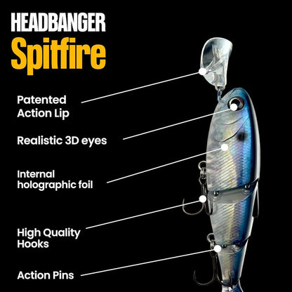 Topwater Fishing Lure | Headbanger Spitfire Hybrid Wakebait & Propbait for Bass, Pike & Musky - 4.5" & 6.5" Sizes