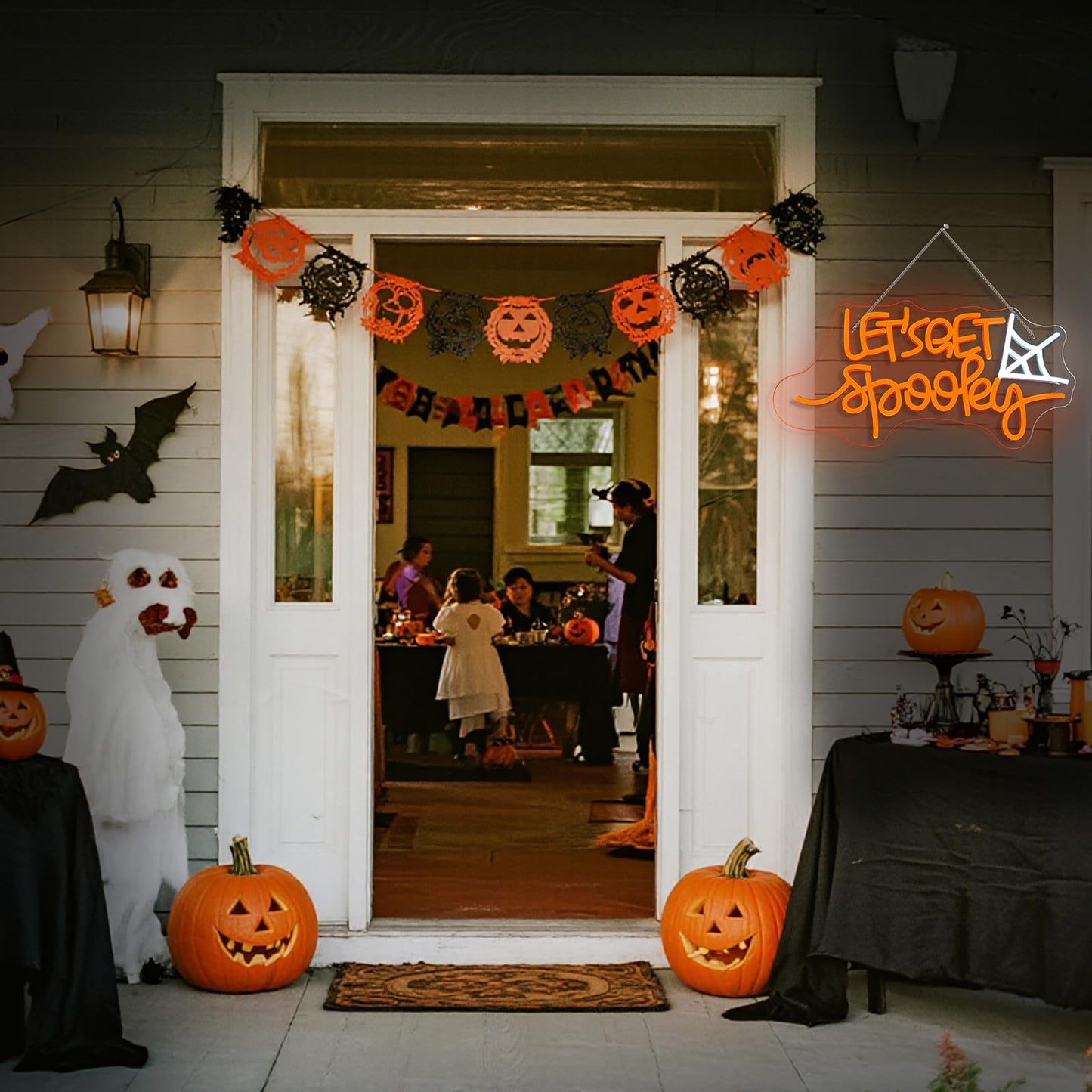 Let's Get Spooky Neon Sign - Halloween Neon Signs for Wall Decor Halloween Neon Light USB Light Up Sign for Halloween Party Decoration,Halloween Decor,Bedroom,Living room,Windows