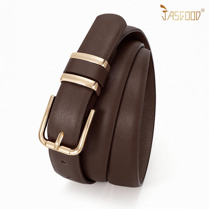 JASGOOD 3 Pack Chocolate Brown Belts for Women Leather Belts for Jeans Pants Ladies Waist Belt Fashion Chocolate Brown Belt with Gold Buckle