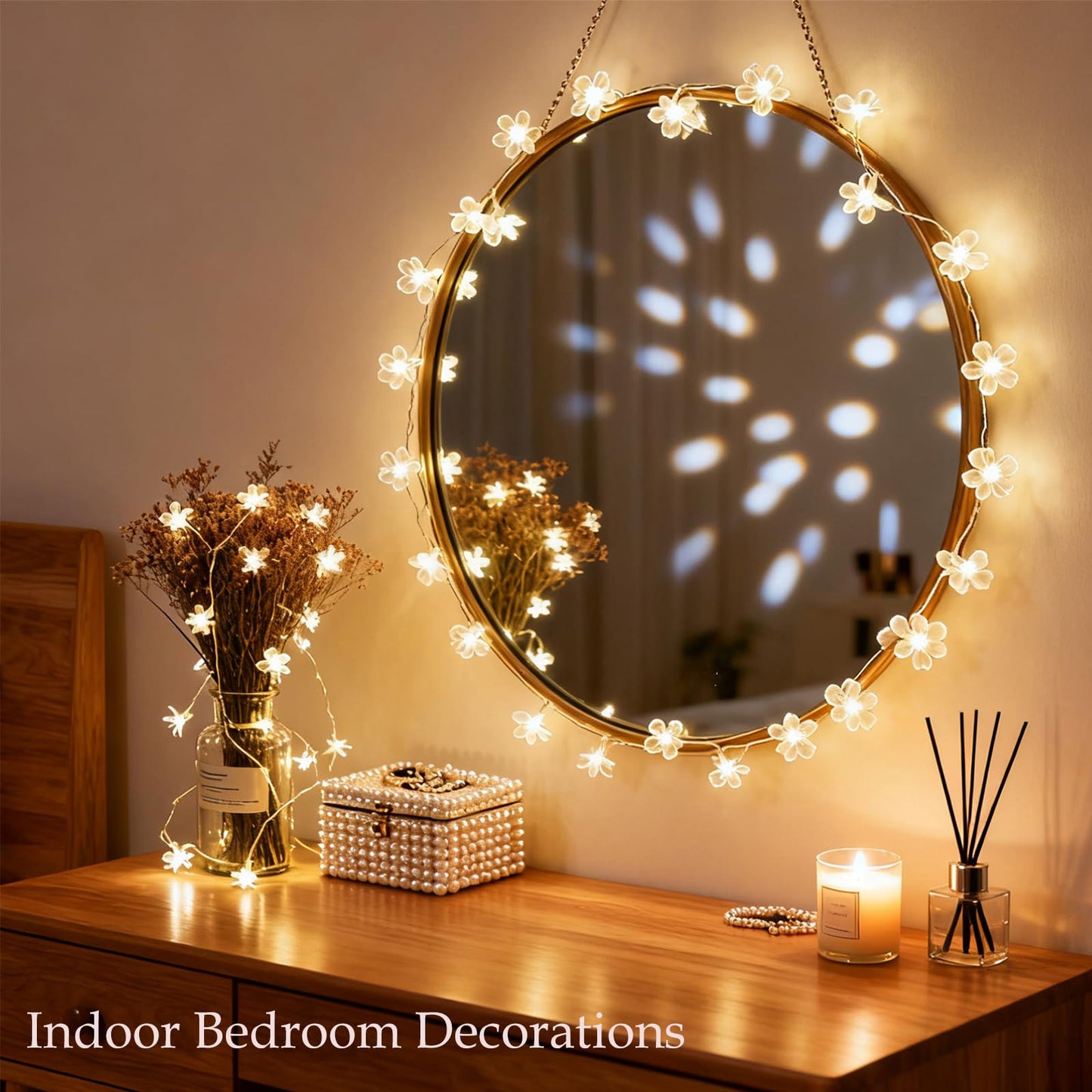 Indoor Plug in Decorative Fairy Flower String Lights, 33ft 100 LED Twinkle Cherry Blossom Floral Lamp for Bedroom Window Wall Ceiling Tree Hanging, Christmas Easter Birthday Decor (Warm White)