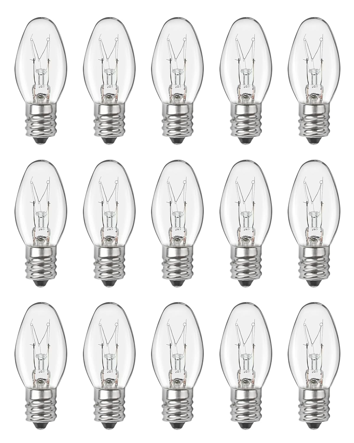 Night Light Bulb Warm White Replacement Bulbs - E12 Light Bulbs - 7Watt Incandescent Light Bulbs - 15 Packs, Warm White Glow - Dimmable (Night Light Bulbs 7 Watt)
