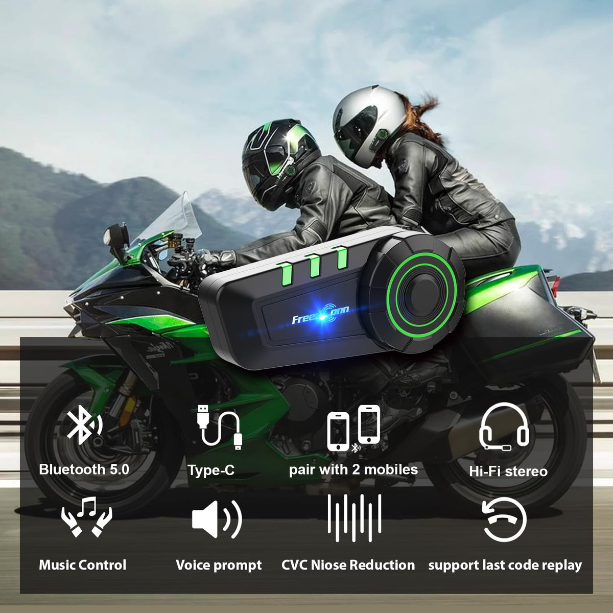 FreedConn Motorcycle Bluetooth Headset KY Bluetooth Helmet Intercom Motorcycle Communication Systems with CVC Noise Cancellation Stereo Music IP65 for Full/Half Face Helmet Basic Single People Use