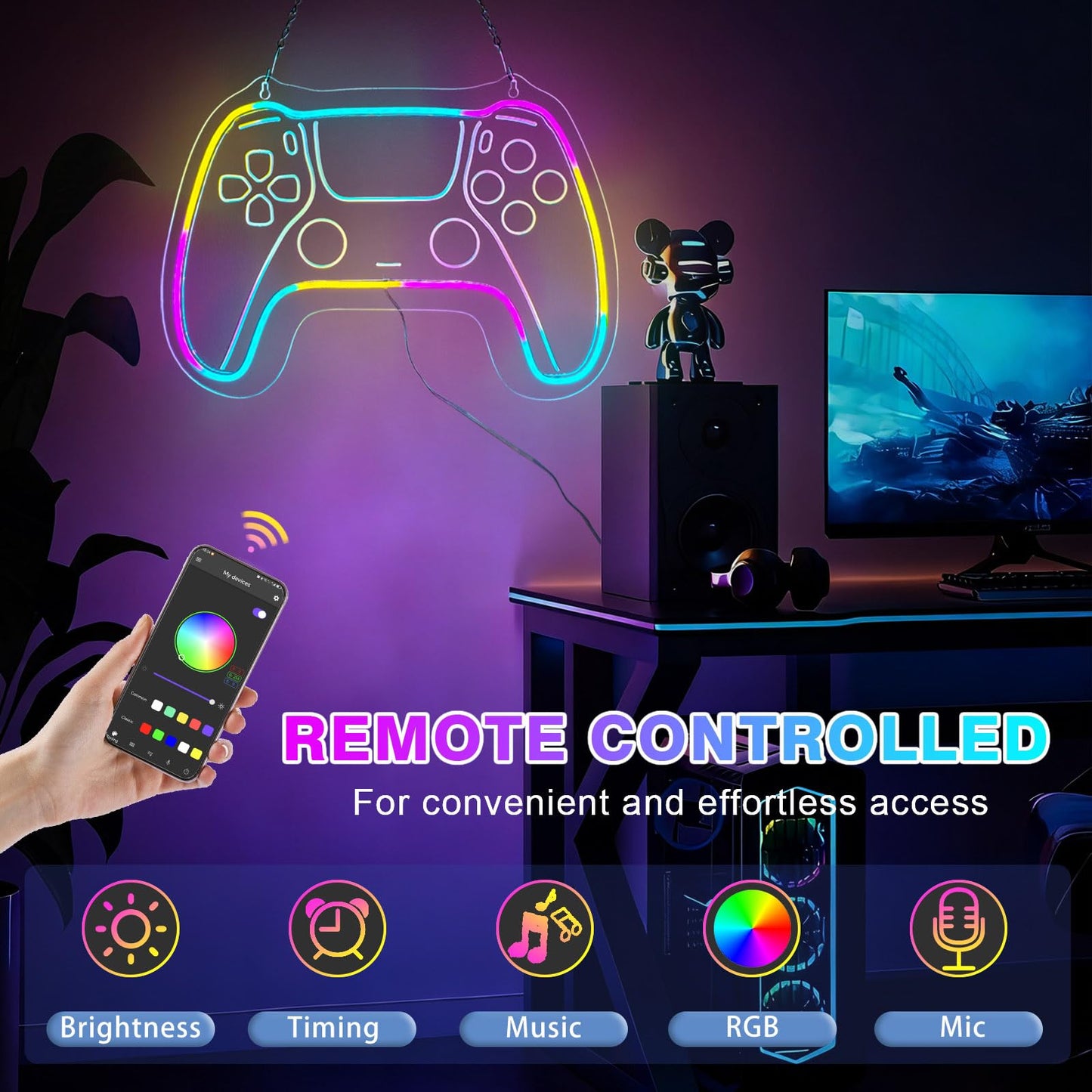 Eeutiwe Gamer Room Decor for Boys, Led Neon Lights for Wall Decor 16.7×11.8 Inch Led Gaming Lights with Remote and App Control Dimmable Gamer Wall Decor as Gamer Gifts for Men