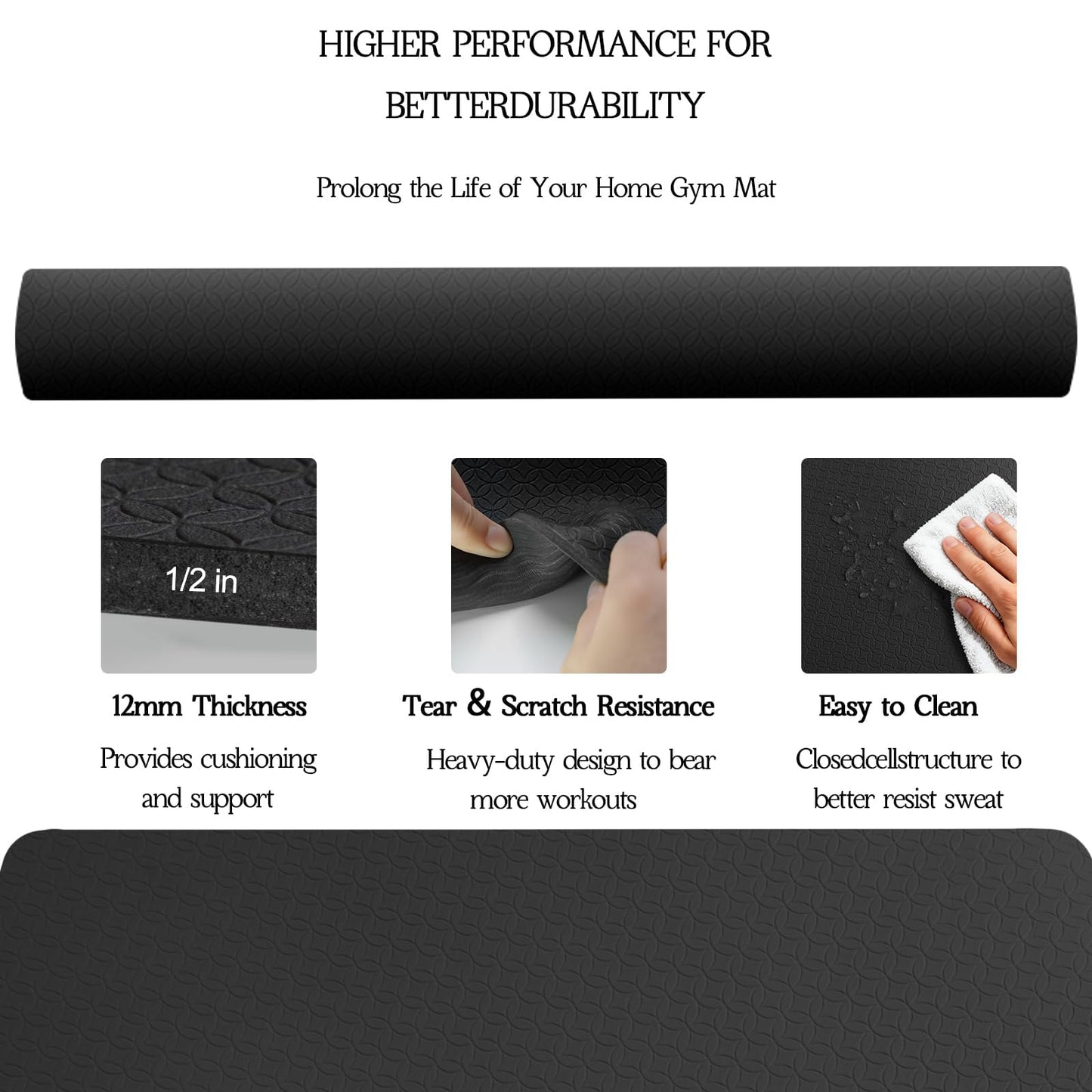 VTORY Extra Large Yoga Mat 6'x 4'x 12mm (1/2in) Thick Exercise Mat for Men and Women, Non-Slip, Durable Workout Mat for Home Workout, Yoga, Pilates, Stretching (Black)