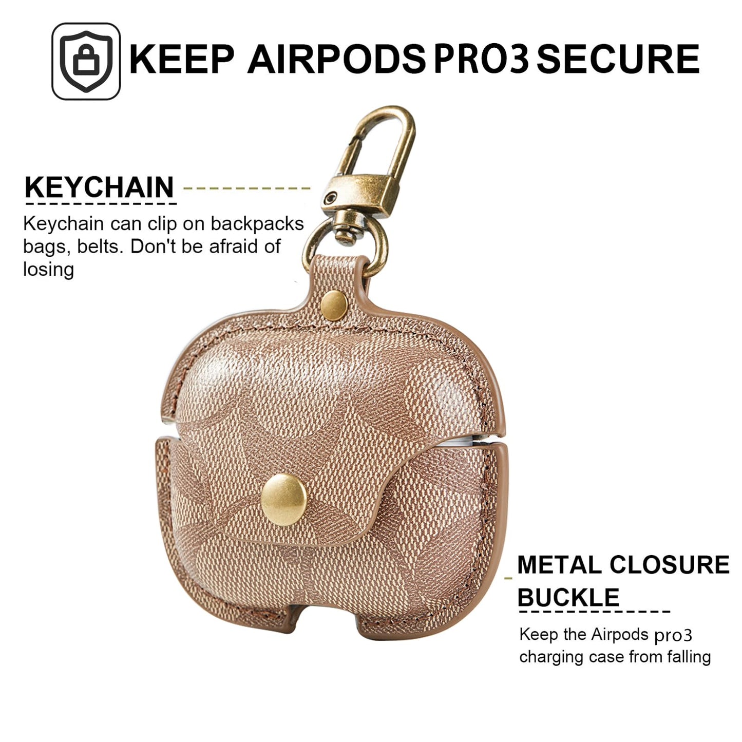 for AirPods Pro 3 Case 2025, Leather Full Body Shockproof Protective Cover for AirPods Pro 3nd Generation for Women Men with Keychain, Brown