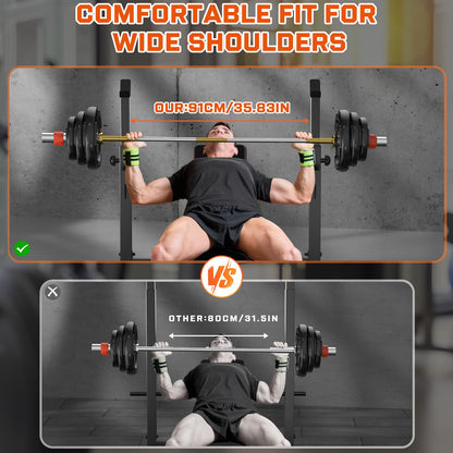 Adjustable Weight Bench with Squat Rack, 770lbs Heavy Duty Olympic Bench Press for Home Gym, Multi-Function Flat Incline Workout Bench Family Strength Training with Removable Foot Catch (Weight Bench Set+2*10LBS+2*25LBS Plates)