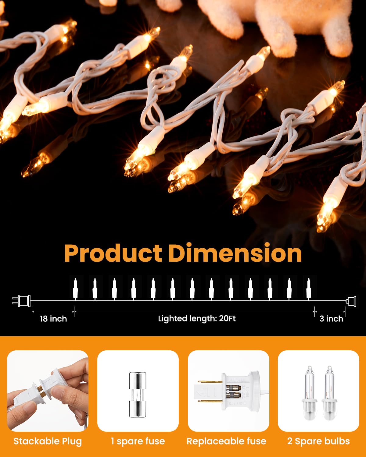 Minetom Clear Christmas Lights Set 100 Count 20 Feet Incandescent Bulb Mini String Lights for Indoor Christmas Tree Garland Birthday Wedding Party Festival Decoration, White Wire