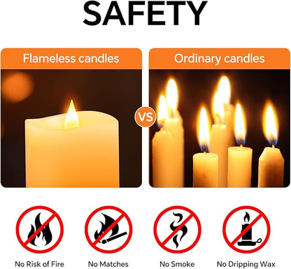 3x3 Flickering Flameless Candles Set of 3, Real Wax LED Battery Candles Flickering, 3 inch Flameless Candles with Remote,Battery Powered Candles, for Party/Wedding,Ivory