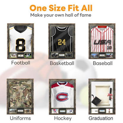 ASmileIndeep Jersey Frame Display Case, Large Shadow Box with 98% UV Protection Acrylic, Two Photo Frame One Signature Jersey Frame for Baseball Basketball Hockey Uniform, Vintage