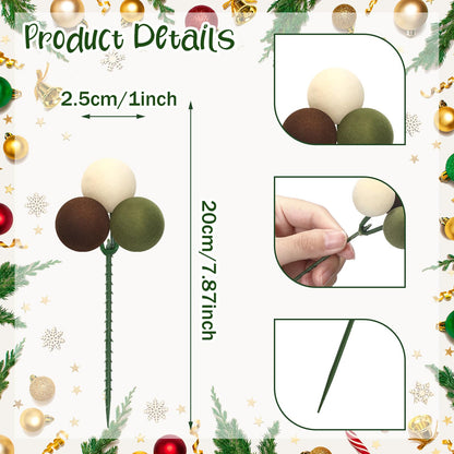 Syhood 12 Set 7.9 Inch Christmas Ball Picks and Sprays Shatterproof Xmas Brown Dark Green Beige Ball Ornaments on Wired Picks for Christmas Tree Vase Wreath Stairs Garland Decoration Supplies
