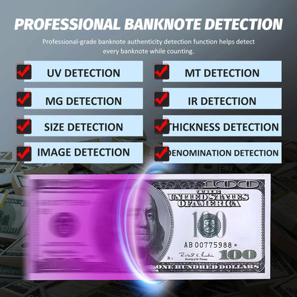Money Counter Machine Mixed Denomination with Value Count, Touch Screen with 5 Currencies Suitable, MT/UV/MG/IR Counterfeit Bill Detection, 6 Modes Available Cash Counter with LCD Display
